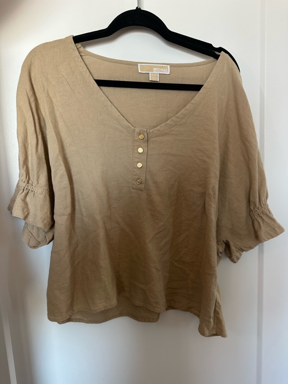 Michael Kors Tan V-Neck Button Front Women’s Top XL